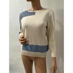 Escada Sweater Size Medium Ivory With Blue Metallic Net Design